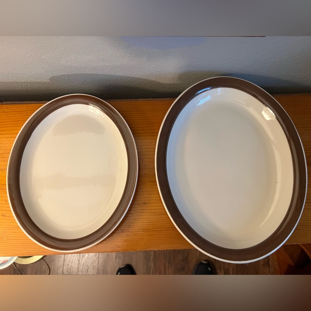 Vintage 2 Rego Oval Serving Platters Cream & Brown (11” & 14”)